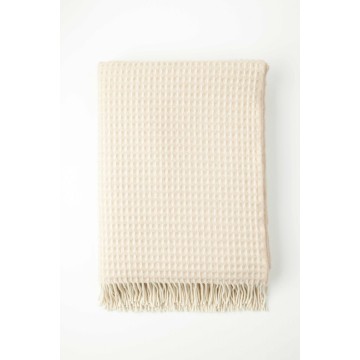 Johnston's of Elgin Cashmere Natural Honeycomb Throw - Natural White