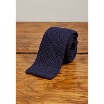 Cashmere Narrow Knitted Tie - Navy