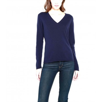 Navy Ladies V-Neck Sweater - 100% Cashmere Made in Scotland