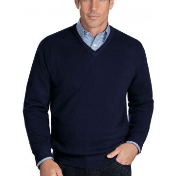 Mens Navy V-Neck Sweaters - 100% Cashmere Made in Scotland