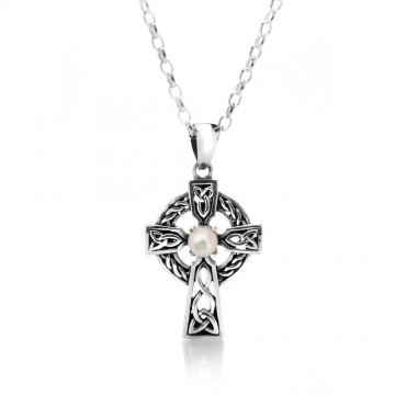 Celtic Cross Sterling Silver June Birthstone Pendant Necklace 