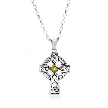 Celtic Cross Sterling Silver August Birthstone Pendant Necklace