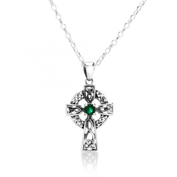 Celtic Cross Sterling Silver May Birthstone Pendant Necklace