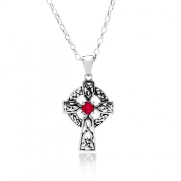 Celtic Cross Sterling Silver July Birthstone Pendant Necklace