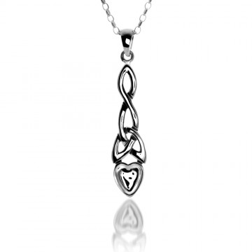 Celtic Welsh Love Spoon Sterling Silver Pendant Necklace 
