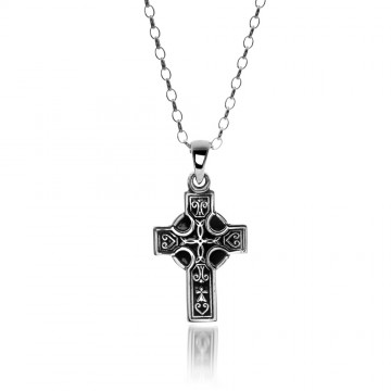 Medium Celtic Cross Sterling Silver Pendant Necklace 