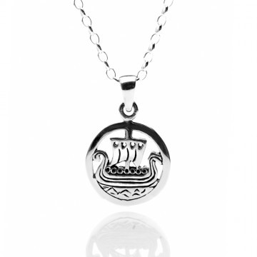 Viking Ship Sterling Silver Pendant Necklace 