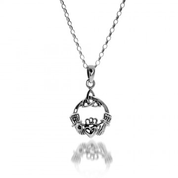 Celtic Claddagh & Knot Sterling Silver Pendant Necklace 