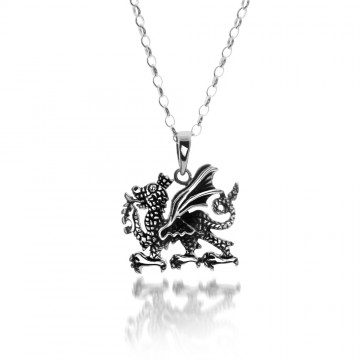 Celtic Welsh Dragon Sterling Silver Pendant Necklace 