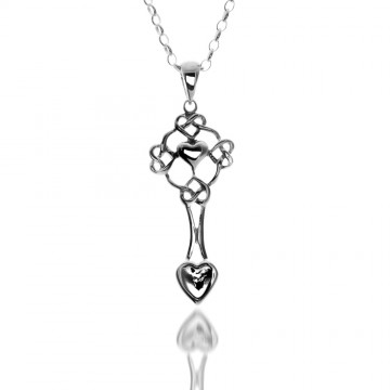 Celtic Welsh Love Spoon Sterling Silver Pendant Necklace 