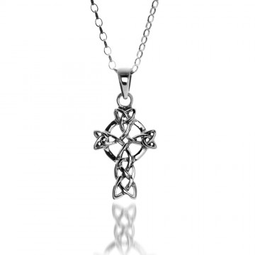 Celtic Cross & Trinity Sterling Silver Pendant Necklace 