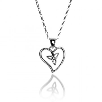 Celtic Trinity & Heart Sterling Silver Pendant Necklace 