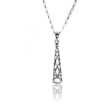 Celtic Trinity Knot Arch Long Sterling Silver Pendant Necklace 