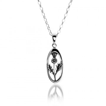 Celtic Thistle Oval Sterling Silver Pendant Necklace 