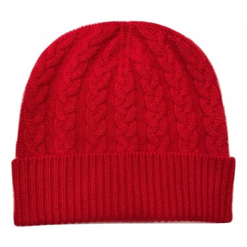 The Scarf Company Red Cashmere 3ply Cable Knit Beanie Hat