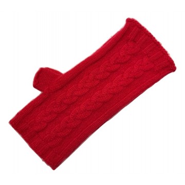 The Scarf Company Red 3 Ply Cable Knit Cashmere Ladies Fingerless Mitts/Gloves