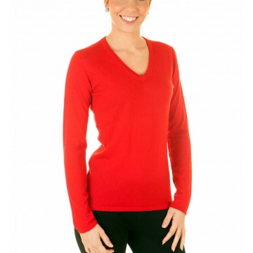Red Ladies V-Neck Sweater - 100% Cashmere Made in Scotland