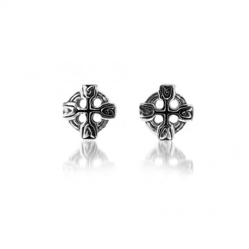 Celtic Cross Silver Stud Earrings 