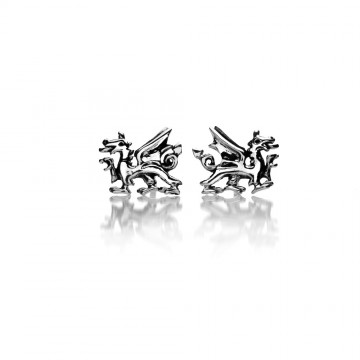 Welsh Dragon Silver Stud Earrings 