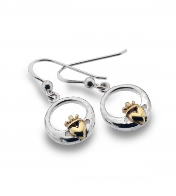 Celtic Claddagh & Brass Heart Modern Sterling Silver Earrings 