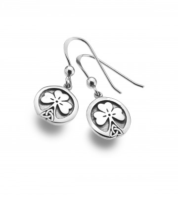 Celtic Shamrock & Knot Stem Sterling Silver Earrings