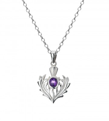 Scottish Thistle Amethyst Sterling Silver Pendant Necklace
