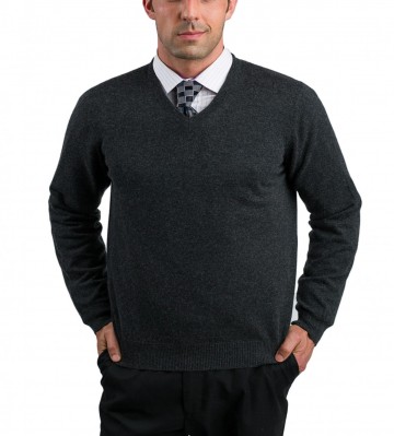 Men Charcoal V-Neck Sweaters - 100% Cashmere Made in Scotland