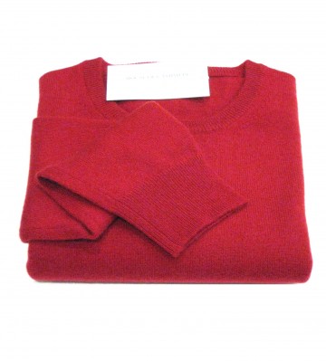 Mens Dark Red Crew Neck Sweater - 100% Cashmere Made in Scotland