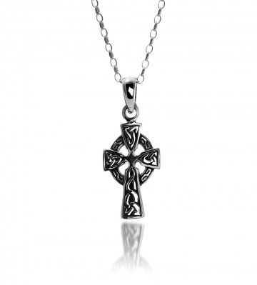 Celtic Cross Trinity Sterling Silver Pendant Necklace 