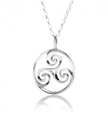 Triskele Round Sterling Silver Pendant Necklace 